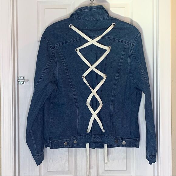 Lush back lace up denim jacket Size Large - Picture 9 of 9